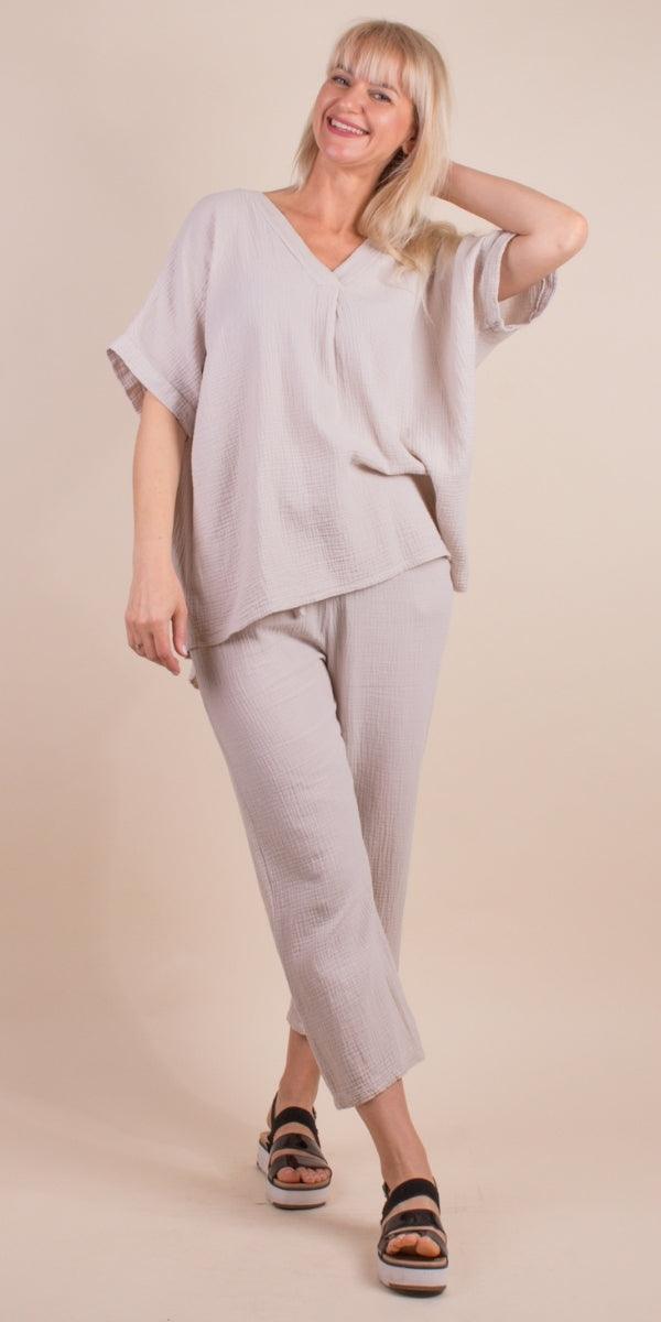 Jesi Cotton Top - Gigi Moda - Made in Italy # 100% Cotton, Cotton, gauze, Gigi Moda, Made in Italy, one size, shirt, spring, summer, Top, V-Neck, waffle, waffle cotton