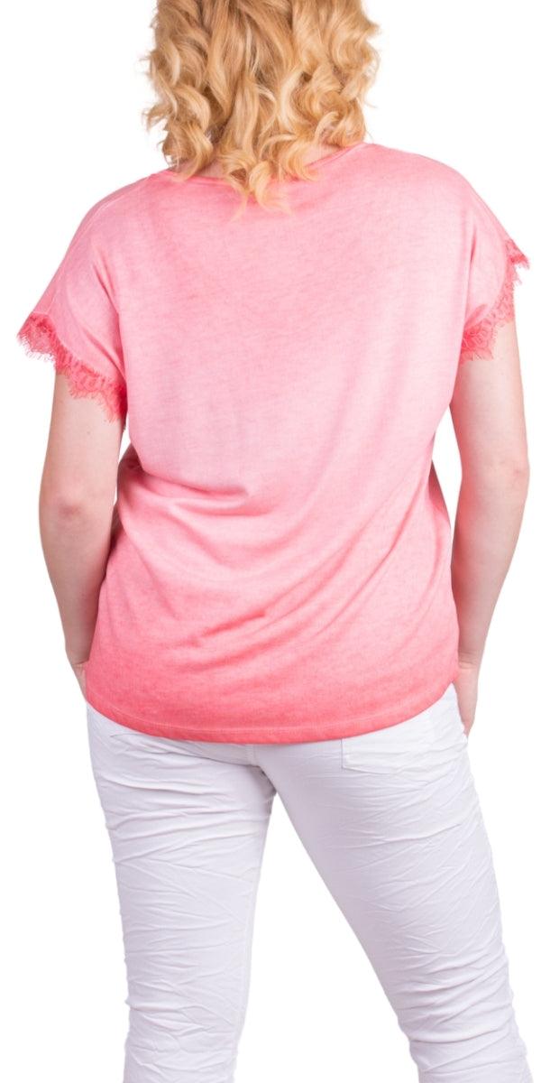 Splendore Tee - Gigi Moda - Made in Italy # Gigi Moda, lace trim, made in italy, metallic shine, shirt, short sleeve, TEE, V-Neck, v-neck tee