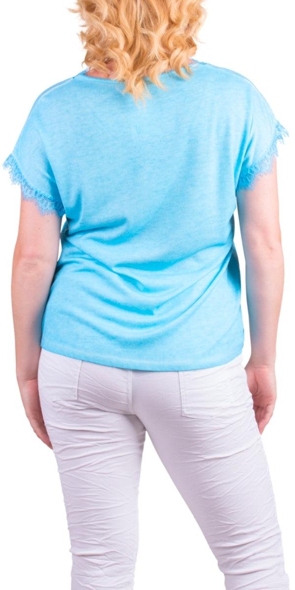 Splendore Tee - Gigi Moda - Made in Italy # Gigi Moda, lace trim, made in italy, metallic shine, shirt, short sleeve, TEE, V-Neck, v-neck tee