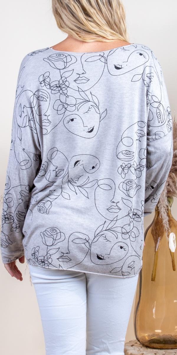 La Faccia Top - Gigi Moda - Made in Italy # Blouses, Comforatable fit, Gigi Moda, Long Sleeve, Made in Italy, shirt, Tops, V-Neck, Womans clothing