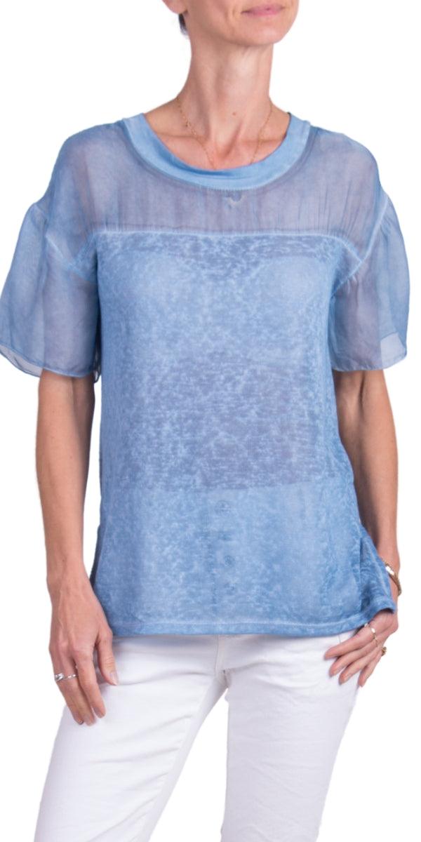 Sondrio T-Shirt - Gigi Moda - Made in Italy # Gigi Moda, italian top, Made in Italy, one size, resort, resort wear, sheer, Silk, T Shirt, Top