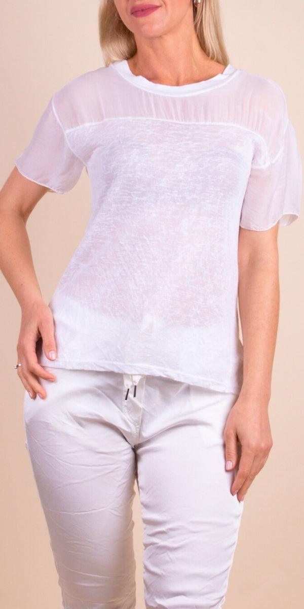 Sondrio T-Shirt - Gigi Moda - Made in Italy # Gigi Moda, italian top, Made in Italy, one size, resort, resort wear, sheer, Silk, T Shirt, Top