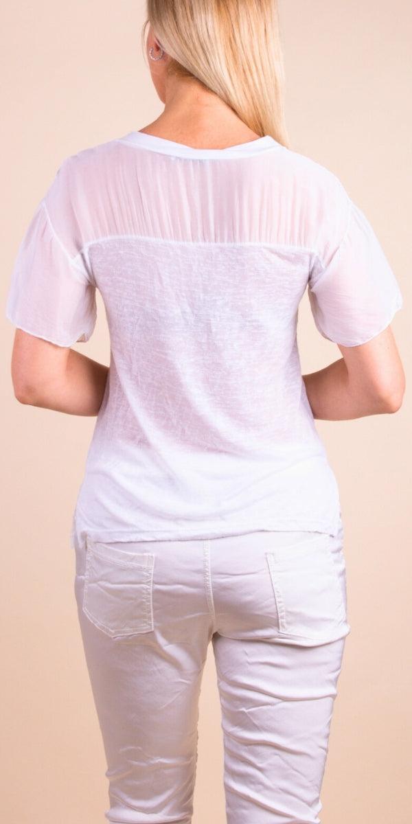 Sondrio T-Shirt - Gigi Moda - Made in Italy # Gigi Moda, italian top, Made in Italy, one size, resort, resort wear, sheer, Silk, T Shirt, Top