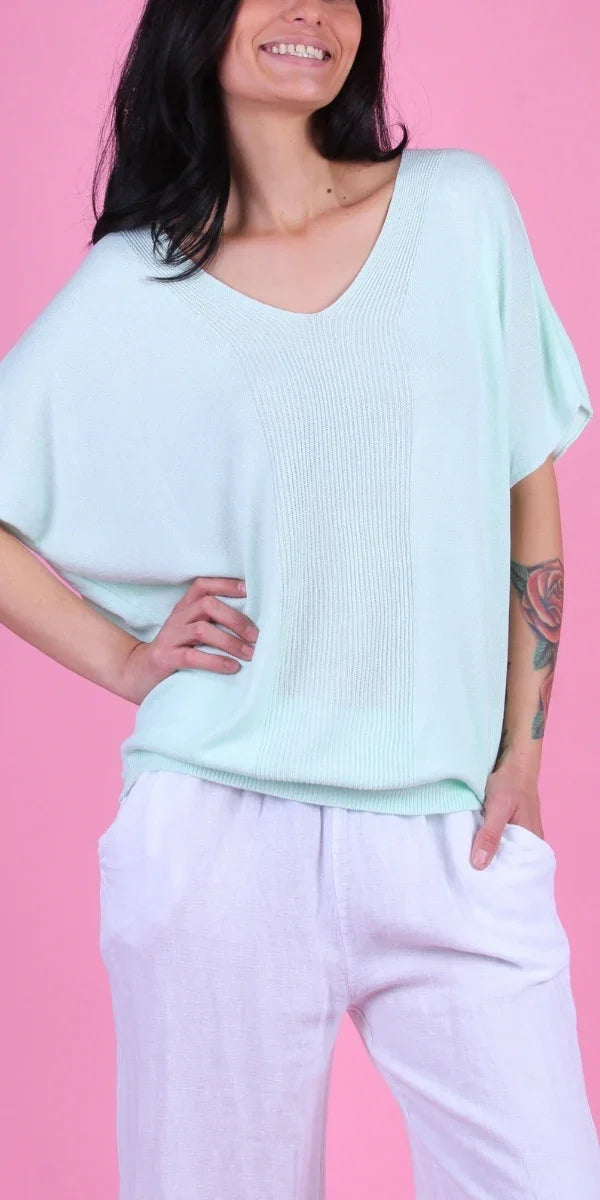 Elsa Knit Top - Gigi Moda - Made in Italy # drop shoulder, gigi moda, Knit, Knit top, made in italy, one size, ribbed, Ribbed Knit, short sleeve, short sleeve top