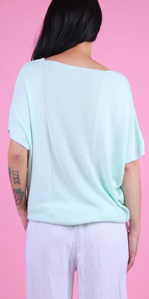 Elsa Knit Top - Gigi Moda - Made in Italy # drop shoulder, gigi moda, Knit, Knit top, made in italy, one size, ribbed, Ribbed Knit, short sleeve, short sleeve top