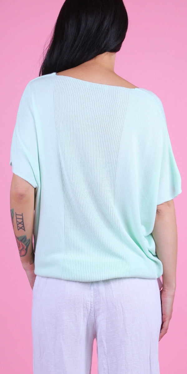 Elsa Knit Top - Gigi Moda - Made in Italy # drop shoulder, gigi moda, Knit, Knit top, made in italy, one size, ribbed, Ribbed Knit, short sleeve, short sleeve top