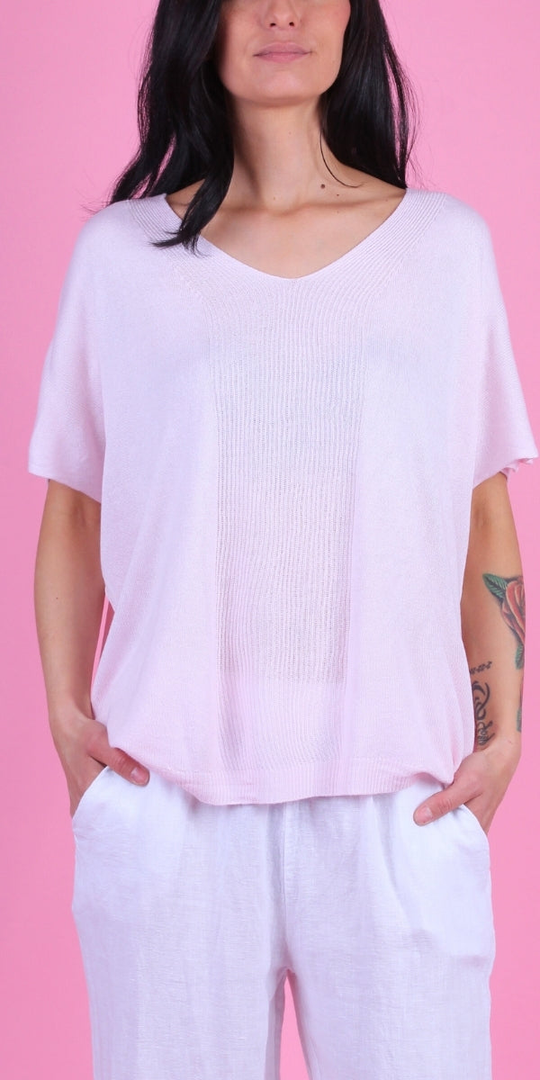 Elsa Knit Top - Gigi Moda - Made in Italy # drop shoulder, gigi moda, Knit, Knit top, made in italy, one size, ribbed, Ribbed Knit, short sleeve, short sleeve top