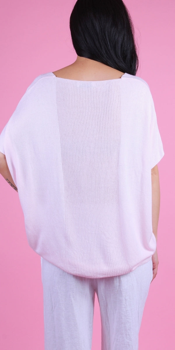 Elsa Knit Top - Gigi Moda - Made in Italy # drop shoulder, gigi moda, Knit, Knit top, made in italy, one size, ribbed, Ribbed Knit, short sleeve, short sleeve top