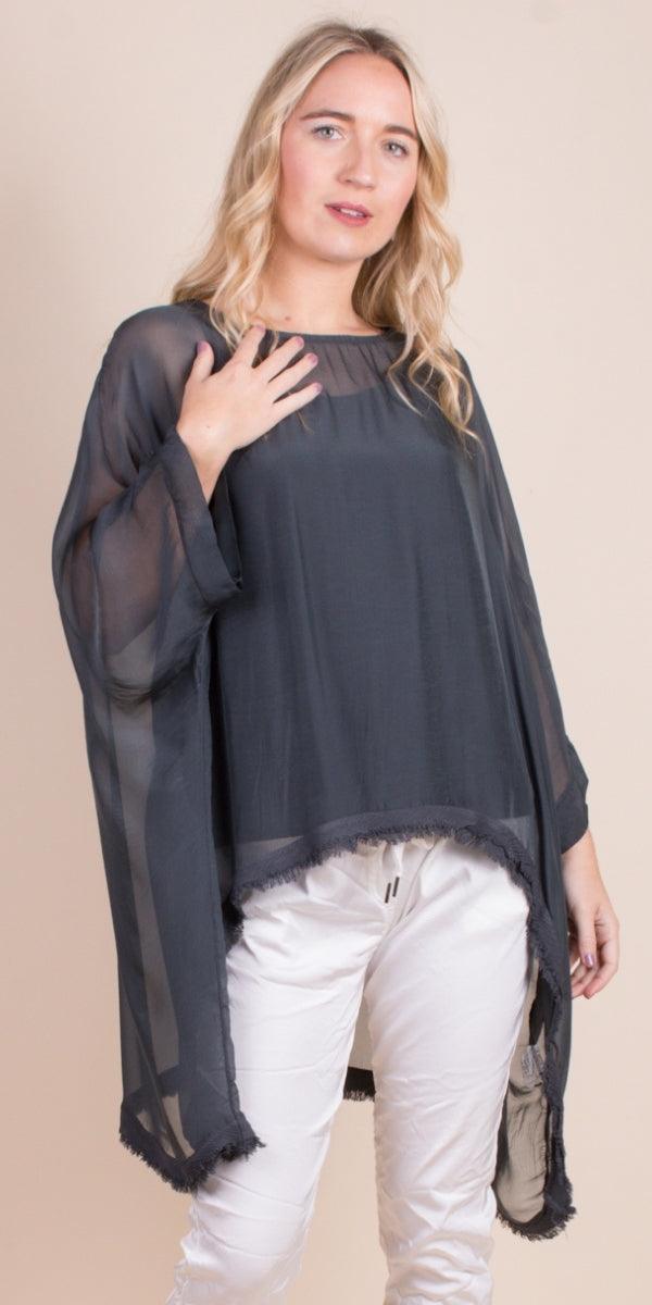 Adelina Kaftan - Gigi Moda - Made in Italy # 2 piece, Blouse, Blouses, comforatable fit, Gigi Moda, high low, italian blouse, italian kaftan, italian top, italian tunic, Kaftan, Made in Italy, raw edge, shop gigi moda, womens clothing