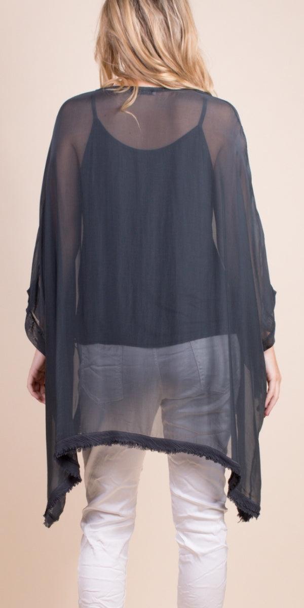 Adelina Kaftan - Gigi Moda - Made in Italy # 2 piece, Blouse, Blouses, comforatable fit, Gigi Moda, high low, italian blouse, italian kaftan, italian top, italian tunic, Kaftan, Made in Italy, raw edge, shop gigi moda, womens clothing