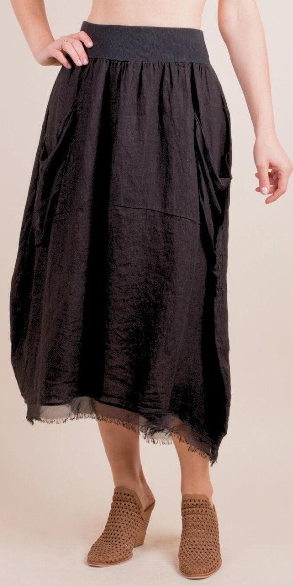 Cremona Linen Skirt - Gigi Moda - Made in Italy # comfortable fit, elastic waist, elastic waistband, Gigi Moda, italian brand, italian clothes, italian fashion, italian linen, Linen, Pockets, raw edge, Silk, womens fashion