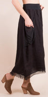 Cremona Linen Skirt - Shop Gigi Moda - Made in Italy # comfortable fit, elastic waist, elastic waistband, Gigi Moda, italian brand, italian clothes, italian fashion, italian linen, Linen, Pockets, raw edge, Silk, womens fashion