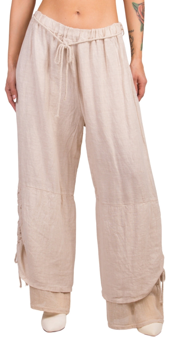 Elda Pant - Gigi Moda - Made in Italy # beach, cotton, fishnet, gigi moda, italian pants, linen pants, linen tie, made in italy, one size, OS, pant, resort, resort wear, side tie, Spring, summer, waist