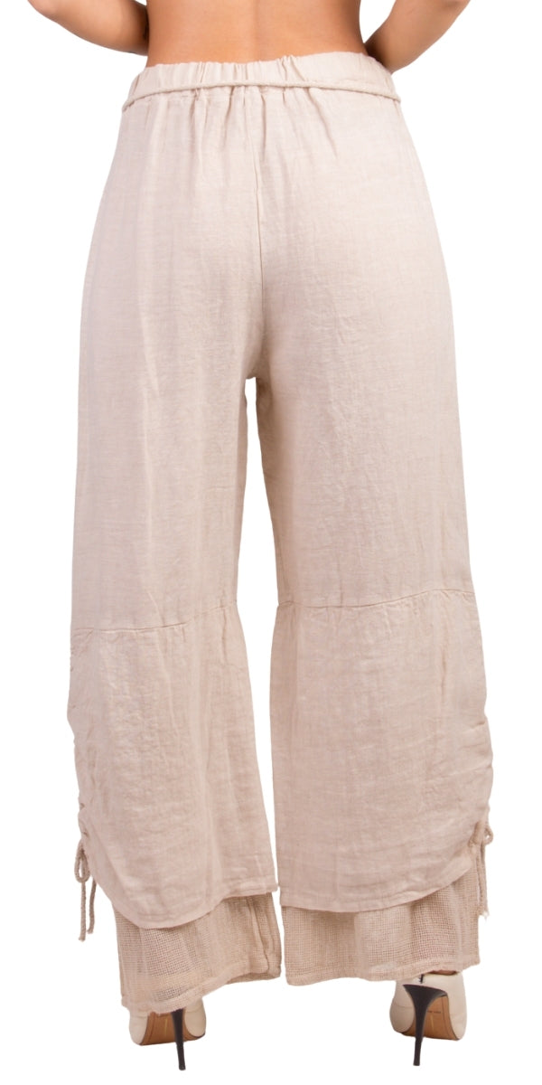 Elda Pant - Gigi Moda - Made in Italy # beach, cotton, fishnet, gigi moda, italian pants, linen pants, linen tie, made in italy, one size, OS, pant, resort, resort wear, side tie, Spring, summer, waist