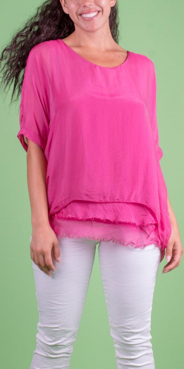 Carmelina Silk Kaftan - Gigi Moda - Made in Italy # 100% silk, BLACK, Burgundy, california boutique, carlsbad, Frayed Edge, free shipping, Gigi Moda, gray, hot pink, italian blouse, Italian Clothing, italian fashion, italian outfit, italian silk, Kaftan, lime, made in Italy, navy, olive, online shopping, pink, raw edge, white