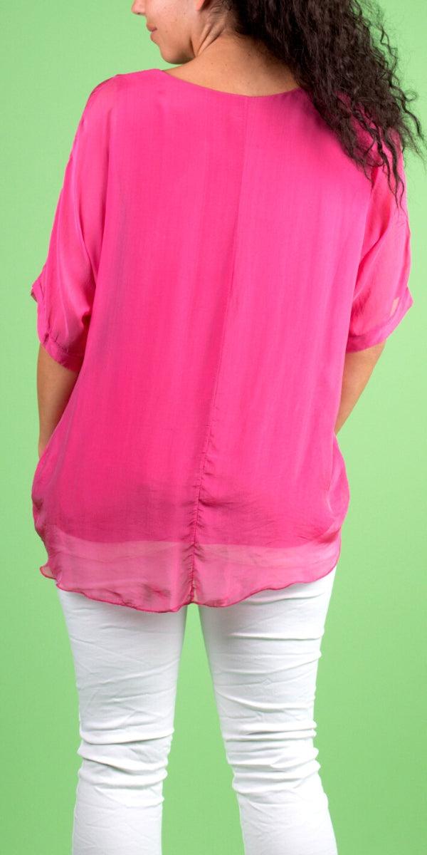 Carmelina Silk Kaftan - Gigi Moda - Made in Italy # 100% silk, BLACK, Burgundy, california boutique, carlsbad, Frayed Edge, free shipping, Gigi Moda, gray, hot pink, italian blouse, Italian Clothing, italian fashion, italian outfit, italian silk, Kaftan, lime, made in Italy, navy, olive, online shopping, pink, raw edge, white