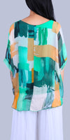 Carmelina Brushstroke Silk Kaftan - Gigi Moda - Made in Italy # abstract print, Brush Stroke, brush stroke print, brushstroke print, Frayed Edge, Gigi Moda, italian blouse, Italian Clothing, italian fashion, italian outfit, italian silk, Kaftan, made in Italy, raw edge, top