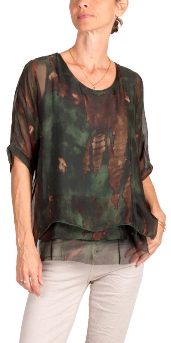 Carmelina Acid Wash Silk Kaftan - Gigi Moda - Made in Italy # 100% silk, abstract print, carlsbad, Frayed Edge, free shipping, Gigi Moda, italian blouse, Italian Clothing, italian fashion, italian outfit, italian silk, Kaftan, made in Italy, maxretail, raw edge, top, watercolor, Watercolor Print