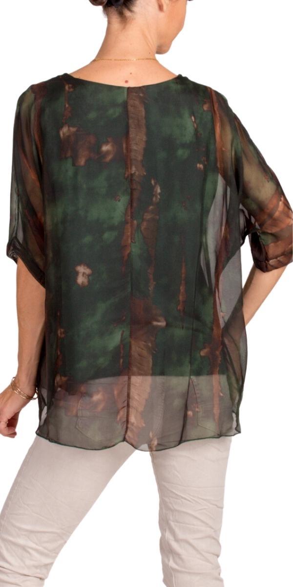 Carmelina Acid Wash Silk Kaftan - Gigi Moda - Made in Italy # 100% silk, abstract print, carlsbad, Frayed Edge, free shipping, Gigi Moda, italian blouse, Italian Clothing, italian fashion, italian outfit, italian silk, Kaftan, made in Italy, maxretail, raw edge, top, watercolor, Watercolor Print