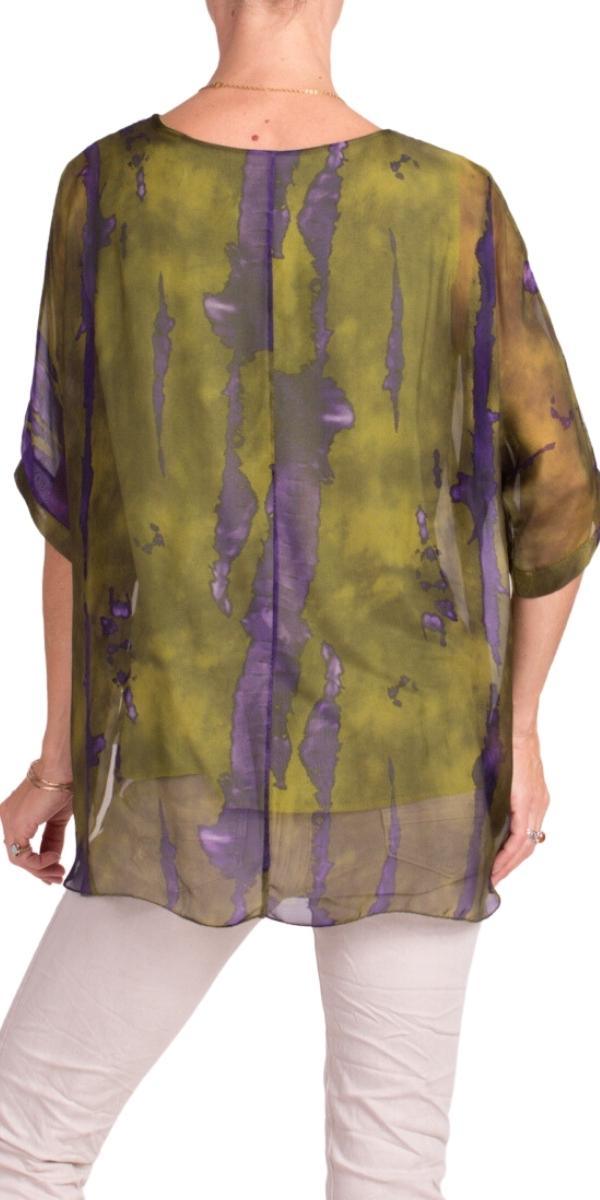 Carmelina Acid Wash Silk Kaftan - Gigi Moda - Made in Italy # 100% silk, abstract print, carlsbad, Frayed Edge, free shipping, Gigi Moda, italian blouse, Italian Clothing, italian fashion, italian outfit, italian silk, Kaftan, made in Italy, maxretail, raw edge, top, watercolor, Watercolor Print