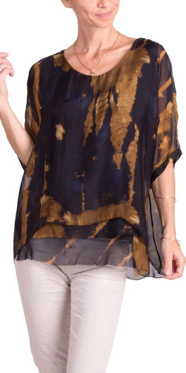 Carmelina Acid Wash Silk Kaftan - Gigi Moda - Made in Italy # 100% silk, abstract print, carlsbad, Frayed Edge, free shipping, Gigi Moda, italian blouse, Italian Clothing, italian fashion, italian outfit, italian silk, Kaftan, made in Italy, maxretail, raw edge, top, watercolor, Watercolor Print