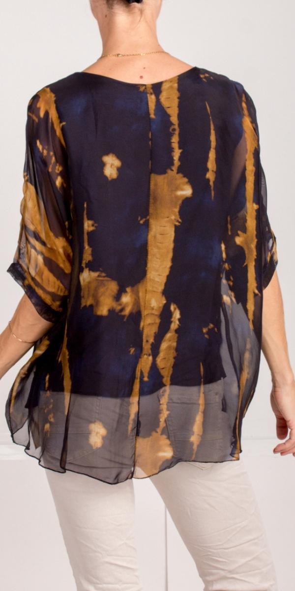 Carmelina Acid Wash Silk Kaftan - Gigi Moda - Made in Italy # 100% silk, abstract print, carlsbad, Frayed Edge, free shipping, Gigi Moda, italian blouse, Italian Clothing, italian fashion, italian outfit, italian silk, Kaftan, made in Italy, maxretail, raw edge, top, watercolor, Watercolor Print
