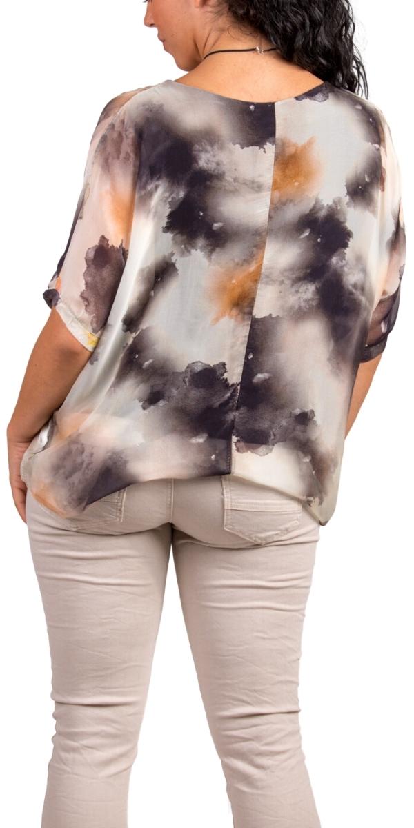 Carmelina Watercolor Silk Kaftan - Gigi Moda - Made in Italy # 100% silk, abstract print, carlsbad, Frayed Edge, free shipping, Gigi Moda, italian blouse, Italian Clothing, italian fashion, italian outfit, italian silk, Kaftan, made in Italy, maxretail, raw edge, top, watercolor, Watercolor Print