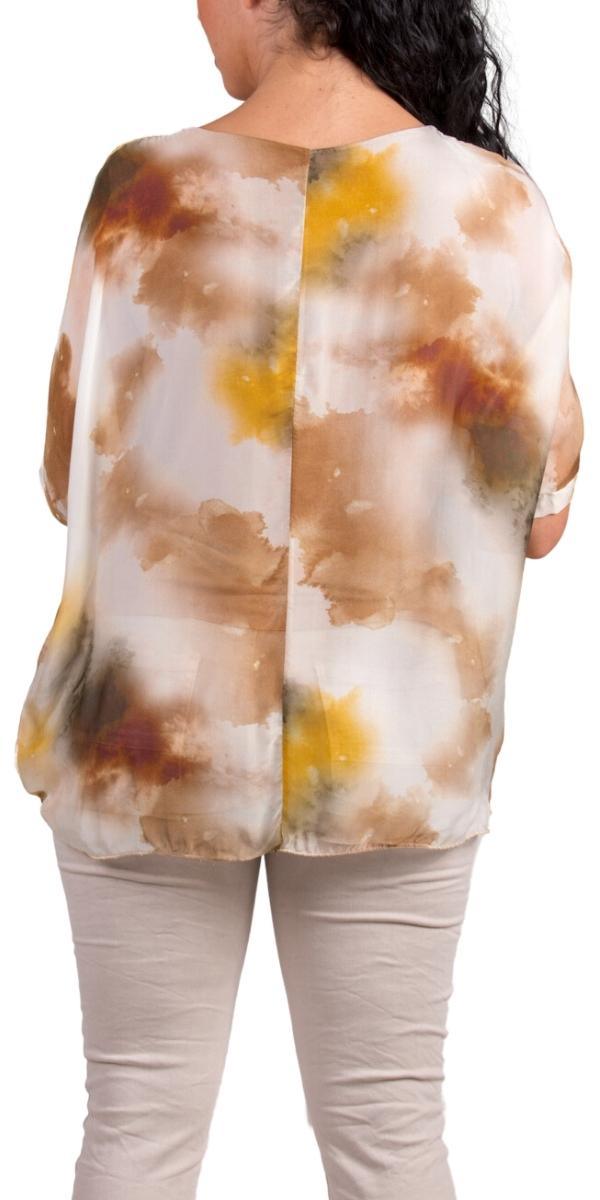Carmelina Watercolor Silk Kaftan - Gigi Moda - Made in Italy # 100% silk, abstract print, carlsbad, Frayed Edge, free shipping, Gigi Moda, italian blouse, Italian Clothing, italian fashion, italian outfit, italian silk, Kaftan, made in Italy, maxretail, raw edge, top, watercolor, Watercolor Print