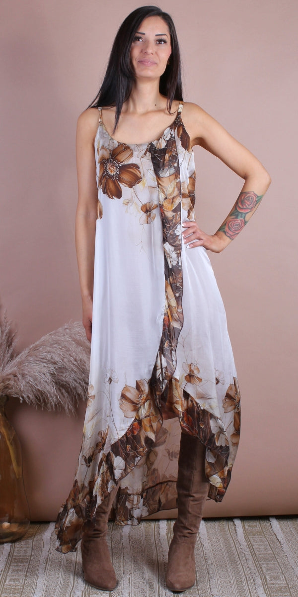 Florence Maxi Dress - Gigi Moda - Made in Italy # Dress, floral, flowy dress, Gigi Moda, high low, high low dress, Made in Italy, Maxi, Maxi Dress, OS, resort, resort dress, resort wear, ruffled hem, Silk, Sleeveless, Spaghetti Strap, spaghetti strap dress, Spaghetti Straps