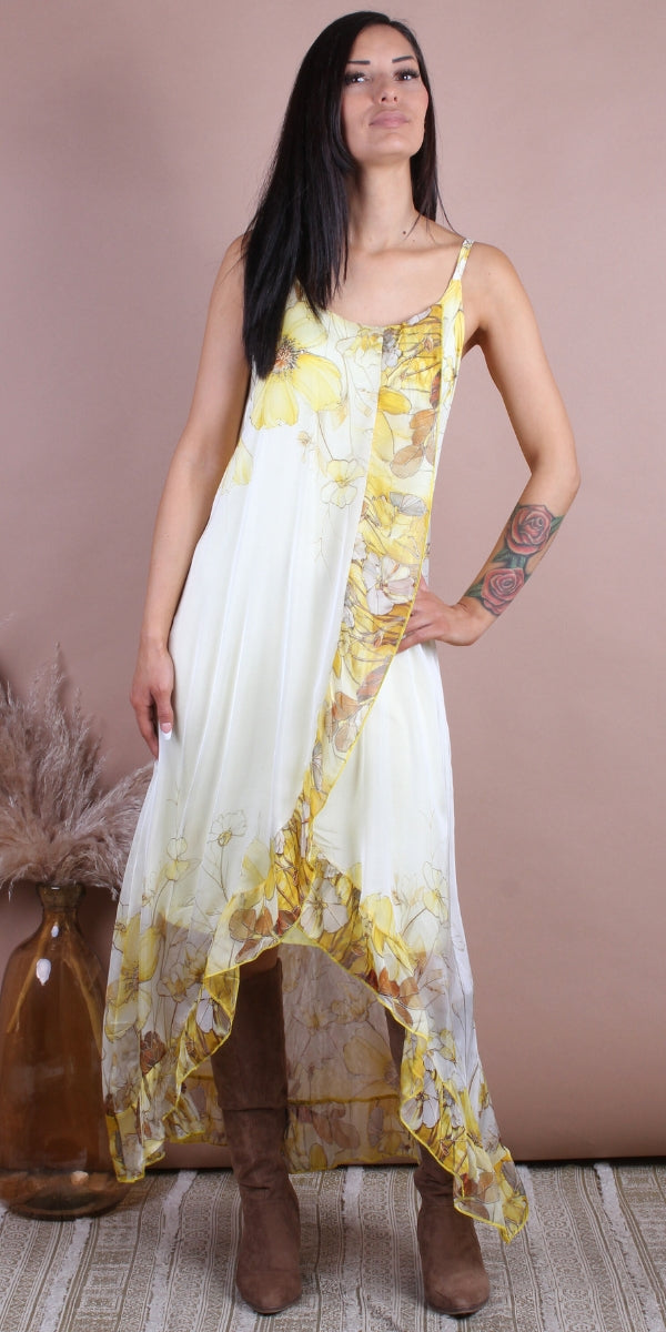 Florence Maxi Dress - Gigi Moda - Made in Italy # Dress, floral, flowy dress, Gigi Moda, high low, high low dress, Made in Italy, Maxi, Maxi Dress, OS, resort, resort dress, resort wear, ruffled hem, Silk, Sleeveless, Spaghetti Strap, spaghetti strap dress, Spaghetti Straps