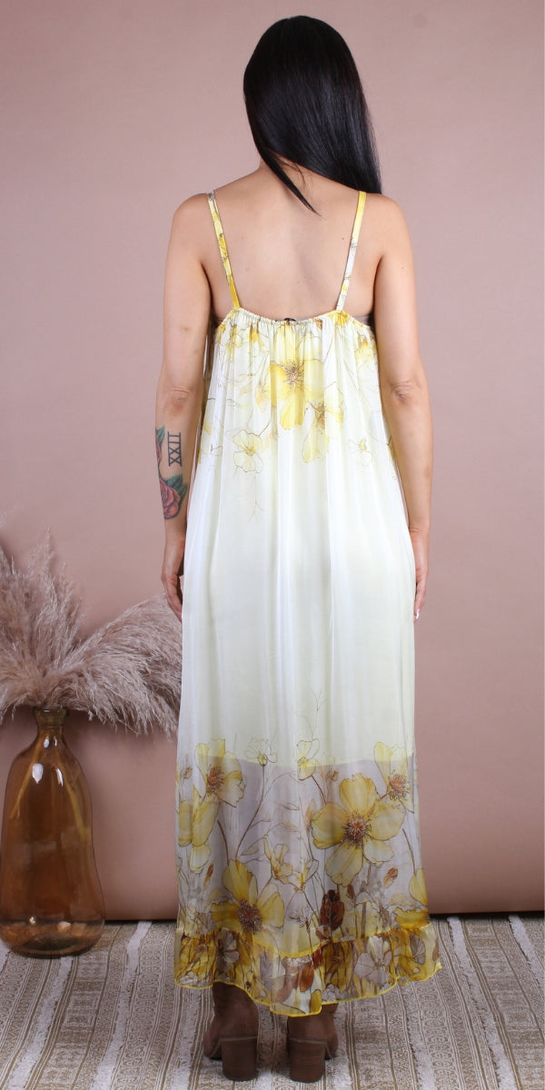 Florence Maxi Dress - Gigi Moda - Made in Italy # Dress, floral, flowy dress, Gigi Moda, high low, high low dress, Made in Italy, Maxi, Maxi Dress, OS, resort, resort dress, resort wear, ruffled hem, Silk, Sleeveless, Spaghetti Strap, spaghetti strap dress, Spaghetti Straps