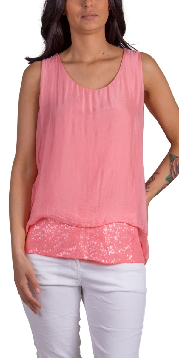 Tara Top - Gigi Moda - Made in Italy # Blouse, Gigi Moda, italian top, Made in Italy, OS, resort wear, Silk, Sleeveless, spring, summer, Top, viscose, washable