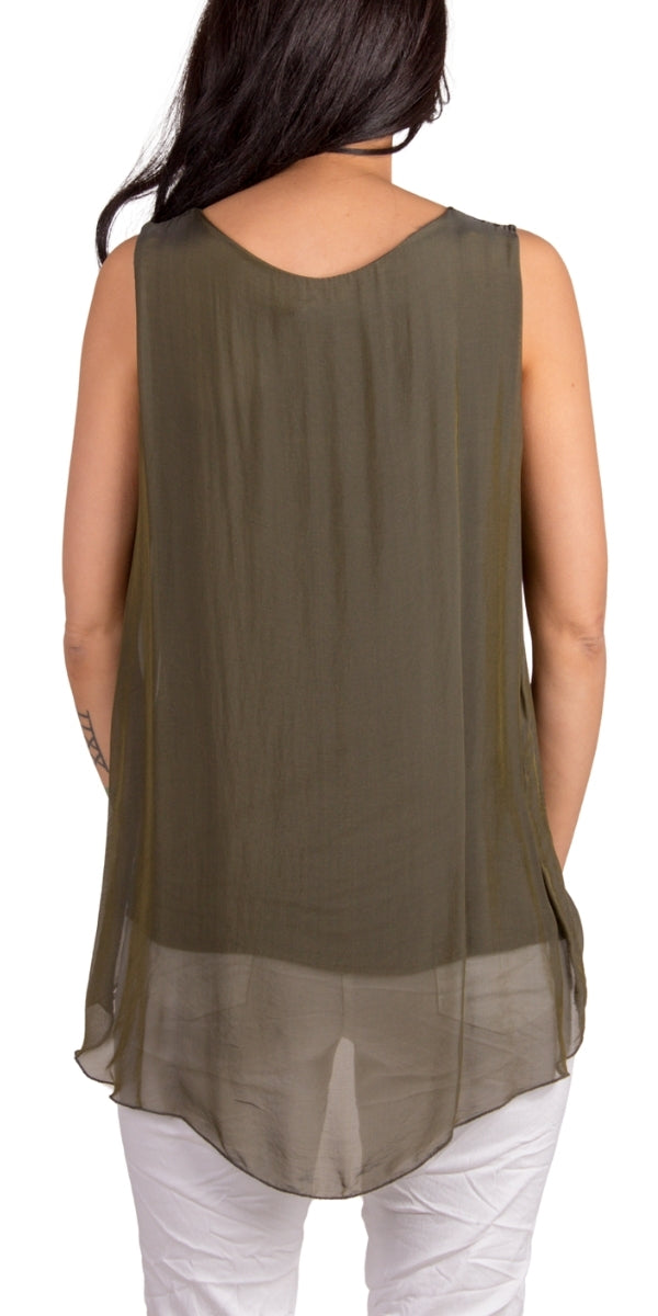 Tara Top - Gigi Moda - Made in Italy # Blouse, Gigi Moda, italian top, Made in Italy, OS, resort wear, Silk, Sleeveless, spring, summer, Top, viscose, washable