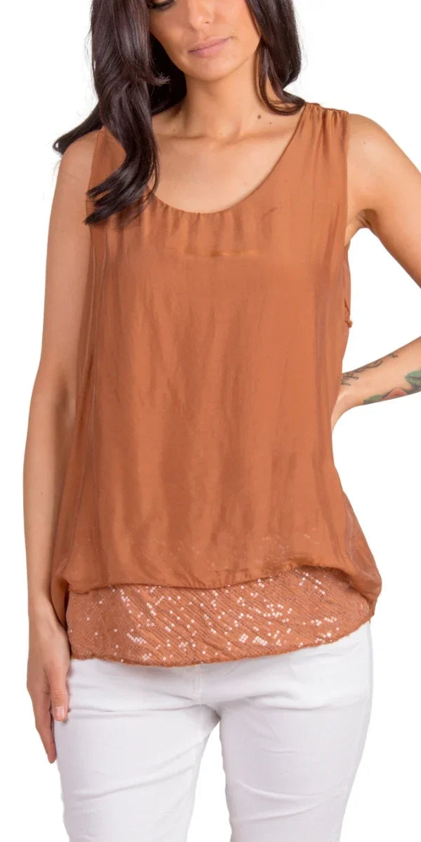 Tara Top - Gigi Moda - Made in Italy # Blouse, Gigi Moda, italian top, Made in Italy, OS, resort wear, Silk, Sleeveless, spring, summer, Top, viscose, washable