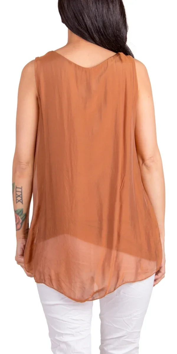 Tara Top - Gigi Moda - Made in Italy # Blouse, Gigi Moda, italian top, Made in Italy, OS, resort wear, Silk, Sleeveless, spring, summer, Top, viscose, washable