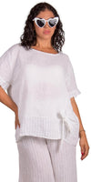 Vela Linen Top - Gigi Moda - Made in Italy # 100% Linen, bow, Gigi Moda, italian top, Linen, Made in Italy, OS, striped, Top