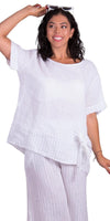 Vela Linen Top - Gigi Moda - Made in Italy # 100% Linen, bow, Gigi Moda, italian top, Linen, Made in Italy, OS, striped, Top