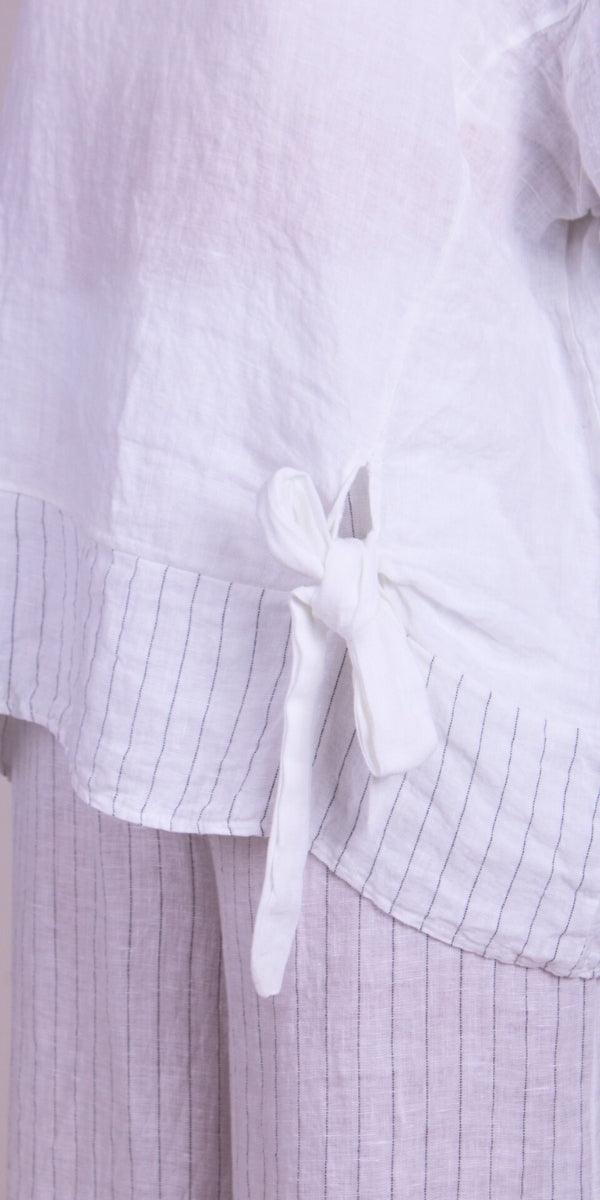 Vela Linen Top - Gigi Moda - Made in Italy # 100% Linen, bow, Gigi Moda, italian top, Linen, Made in Italy, OS, striped, Top