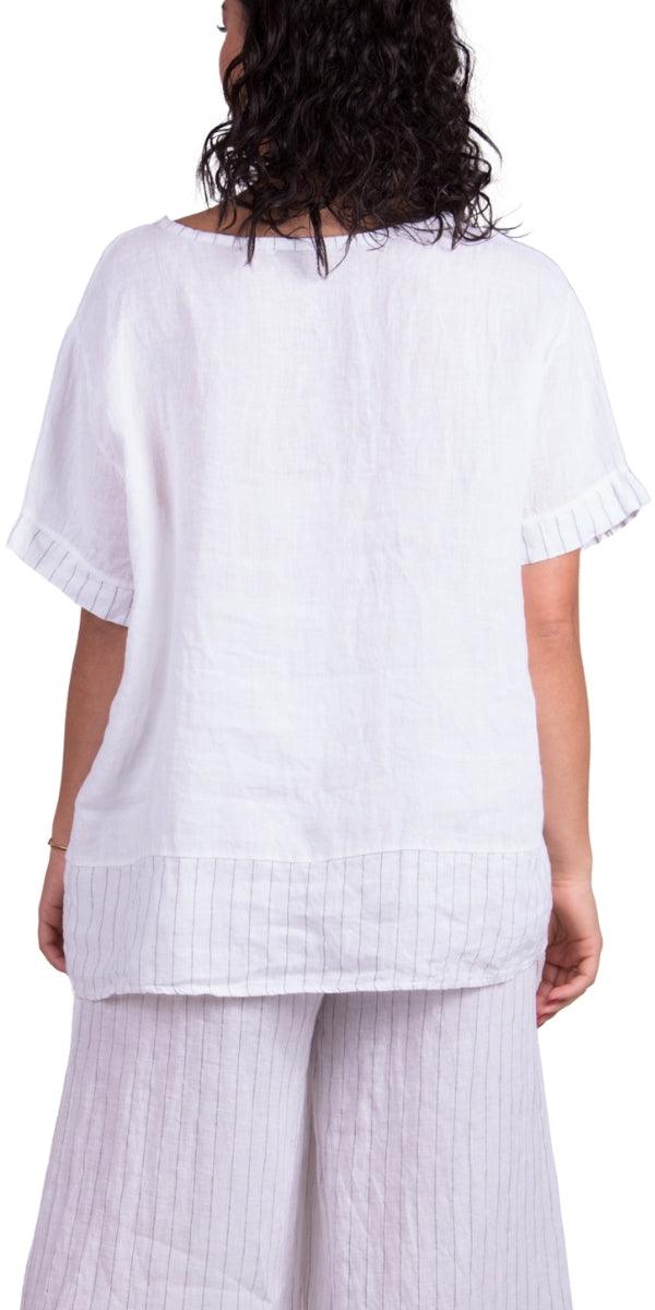 Vela Linen Top - Gigi Moda - Made in Italy # 100% Linen, bow, Gigi Moda, italian top, Linen, Made in Italy, OS, striped, Top