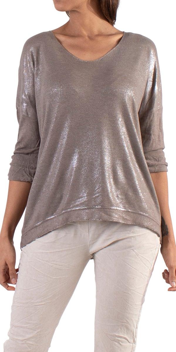 Alexis Long Sleeve Shimmery Top - Gigi Moda - Made in Italy # Blouses, Comforatable fit, Made in Italy, metallic shine, shimmer, Tops, Womans clothing