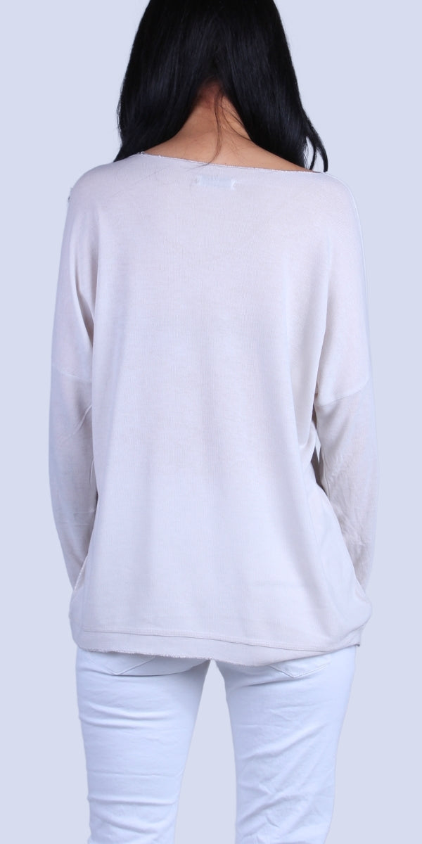 Alexis Top with Sequin Flowers - Gigi Moda - Made in Italy # Blouses, Comforatable fit, Flowers, Gigi Moda, Long Sleeve, Made in Italy, Rolled Sleeves, Sequins, shirt, Tops, Womans clothing