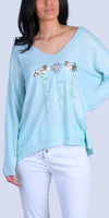 Alexis Top with Sequin Flowers - Gigi Moda - Made in Italy # Blouses, Comforatable fit, Flowers, Gigi Moda, Long Sleeve, Made in Italy, Rolled Sleeves, Sequins, shirt, Tops, Womans clothing