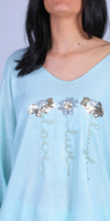Alexis Top with Sequin Flowers - Gigi Moda - Made in Italy # Blouses, Comforatable fit, Flowers, Gigi Moda, Long Sleeve, Made in Italy, Rolled Sleeves, Sequins, shirt, Tops, Womans clothing