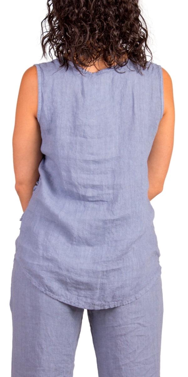 Palermo Linen Top - Gigi Moda - Made in Italy # 100% Linen, Gigi Moda, Linen, linen tank, Made in Italy, one size, OS, resort wear, ruffles, Sleeveless, spring, summer, Tank Top, Top