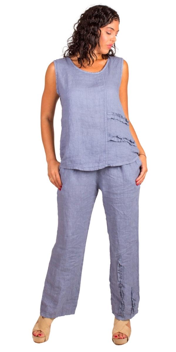 Palermo Linen Top - Gigi Moda - Made in Italy # 100% Linen, Gigi Moda, Linen, linen tank, Made in Italy, one size, OS, resort wear, ruffles, Sleeveless, spring, summer, Tank Top, Top