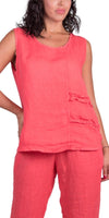 Palermo Linen Top - Gigi Moda - Made in Italy # 100% Linen, Gigi Moda, Linen, linen tank, Made in Italy, one size, OS, resort wear, ruffles, Sleeveless, spring, summer, Tank Top, Top