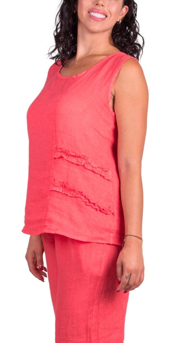 Palermo Linen Top - Gigi Moda - Made in Italy # 100% Linen, Gigi Moda, Linen, linen tank, Made in Italy, one size, OS, resort wear, ruffles, Sleeveless, spring, summer, Tank Top, Top