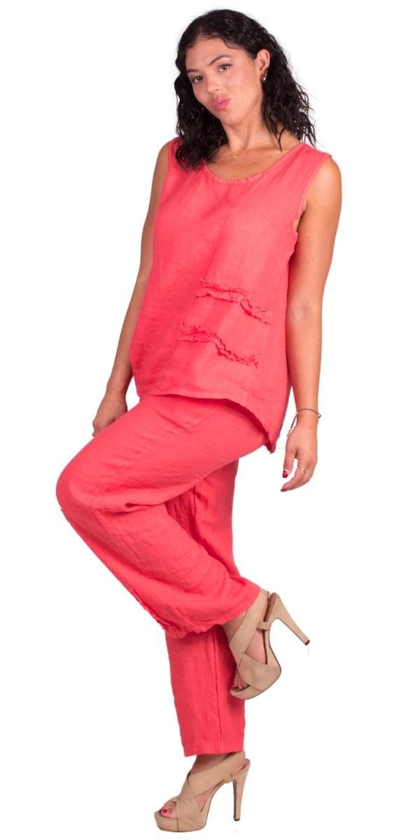 Palermo Linen Top - Gigi Moda - Made in Italy # 100% Linen, Gigi Moda, Linen, linen tank, Made in Italy, one size, OS, resort wear, ruffles, Sleeveless, spring, summer, Tank Top, Top