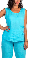 Palermo Linen Top - Gigi Moda - Made in Italy # 100% Linen, Gigi Moda, Linen, linen tank, Made in Italy, one size, OS, resort wear, ruffles, Sleeveless, spring, summer, Tank Top, Top