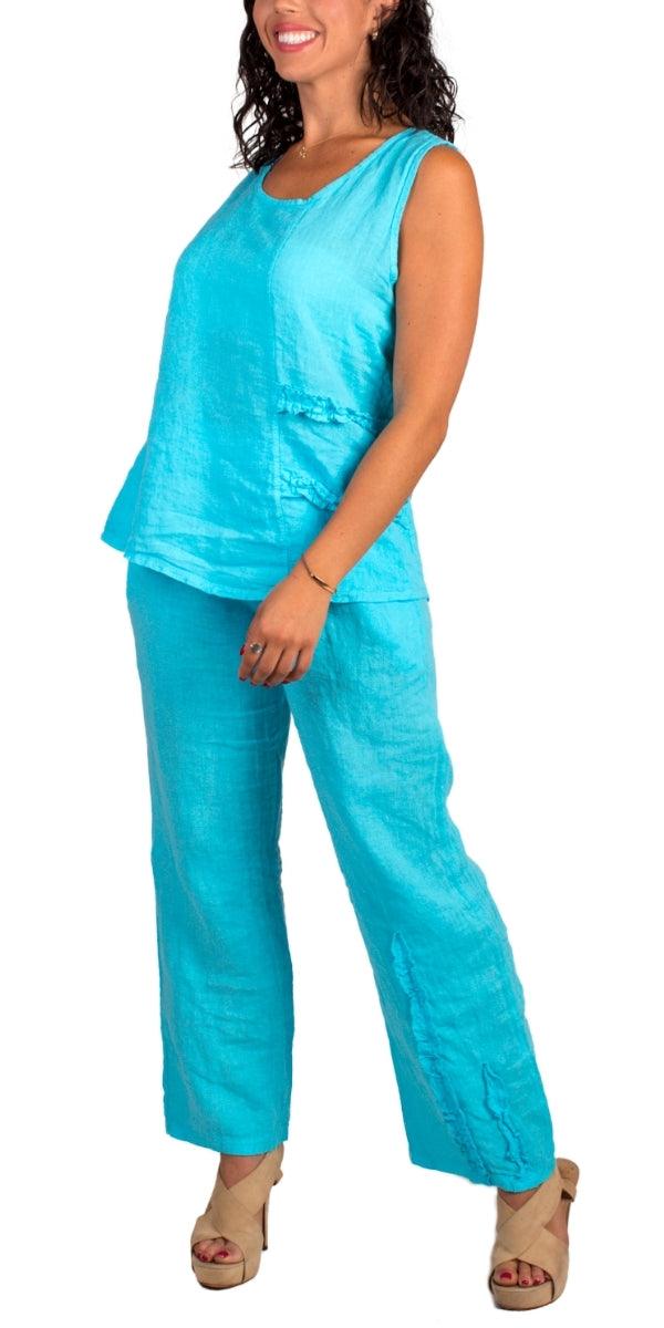 Palermo Linen Pants - Gigi Moda - Made in Italy # 100% Linen, bottoms, elastic waistband, Gigi Moda, Linen, linen pants, Made in Italy, Pants, resort, resort wear, Ruffle, ruffles, spring, stretch waistband, summer